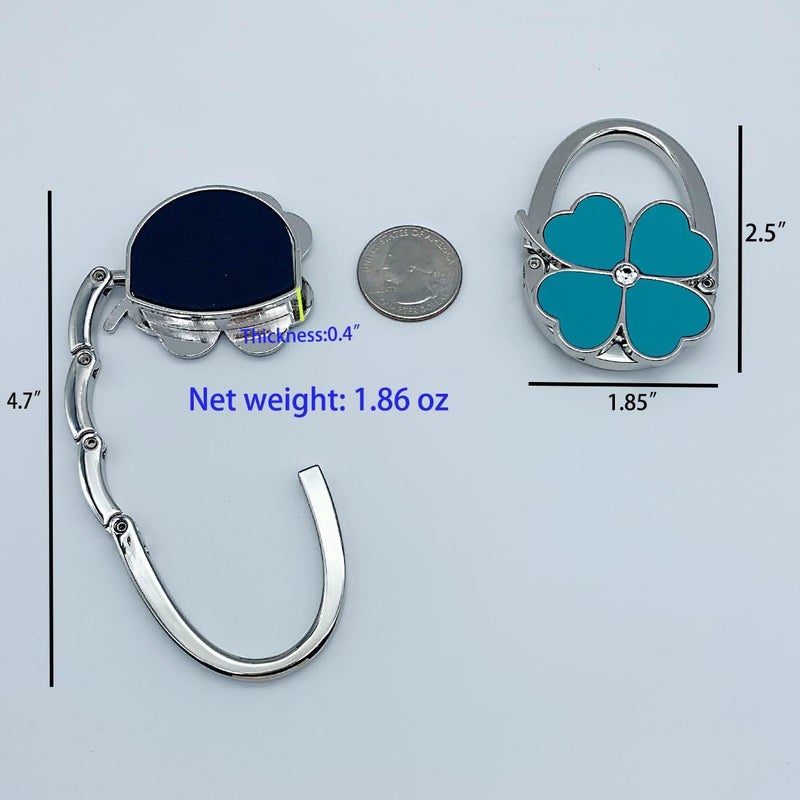 KSMD Variety Design Purse Hooks for Table and Bars,Portable Purse Hanger Organizers Hooks Handbag Pocketbook Holder Bag Storage for Desk,Foldable Folding Purse Table Hook Hanger (Light Blue Clover) - Image 2